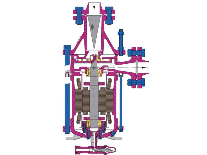 Sección transversal de la bomba hermetica de refrigeración HRP de tipo 3232